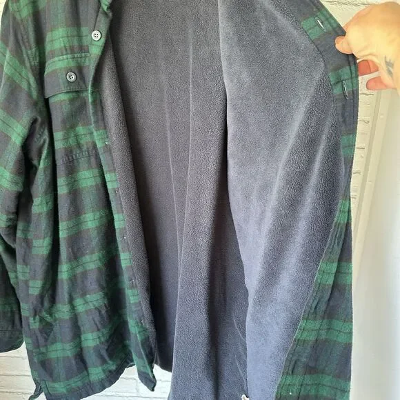 LL Bean Flannel Fleece Lined XL Tall Button Up Long Sleeve Blue Green Plaid - Picture 11 of 11